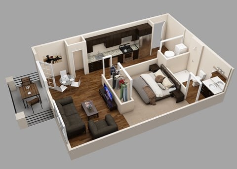 Floor plan for 1 bed, 1 bath, 632 sqft